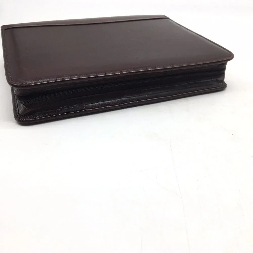 Vtg FRANKLIN COVEY Quest Brown Full Grain Leather 7 Ring Planner 9x11